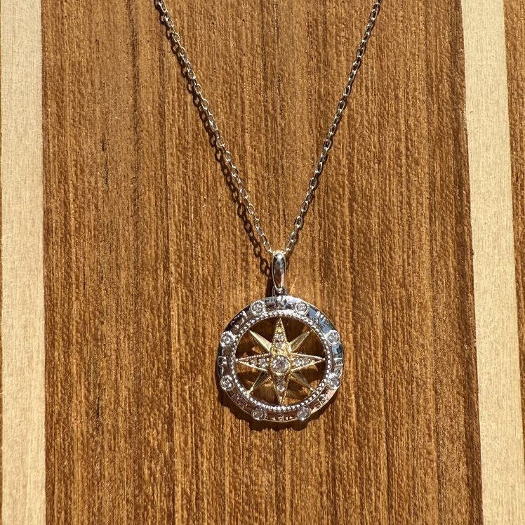 14k White and Yellow Gold Diamond Compass