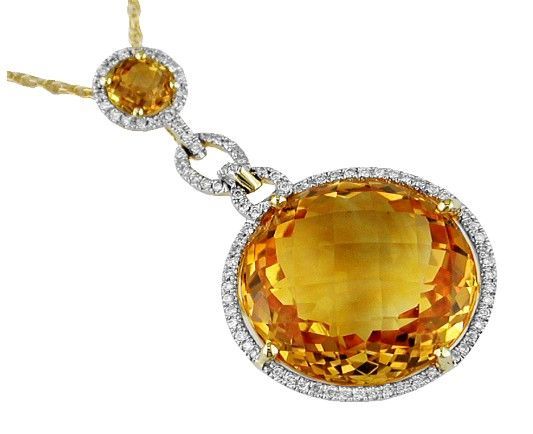 14KY Citrine Diamond Pendant