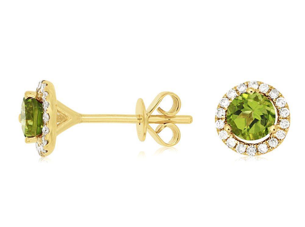 14ky Peridot Diamond Halo Earrings