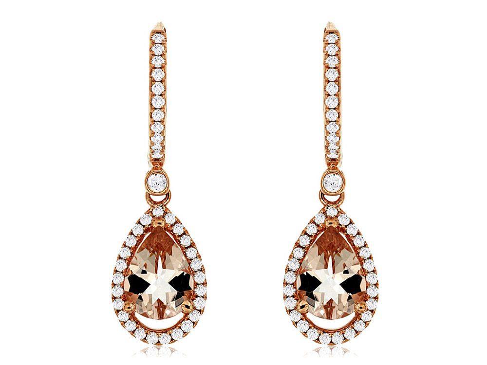 14k Rose Gold Dia Morganite Drop Earring