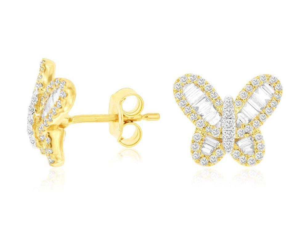14ky Baguette Rd Diamond Butterfly Earr