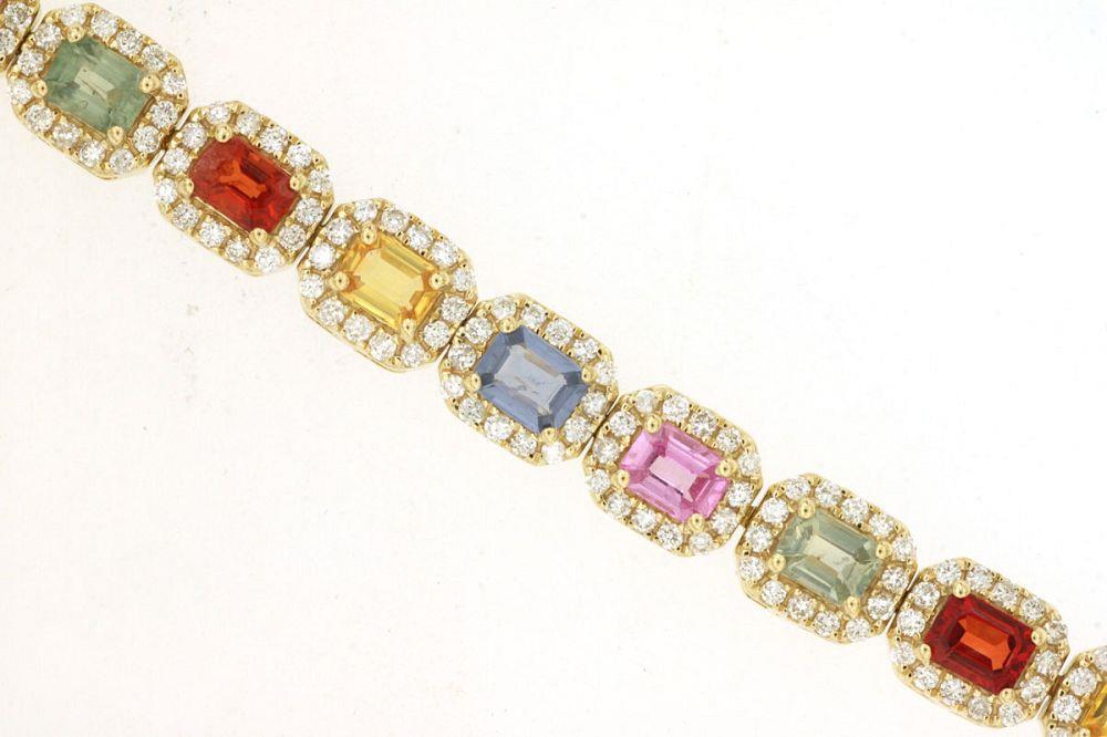 14ky Mixed Color Sapphire and diamond Bracelet