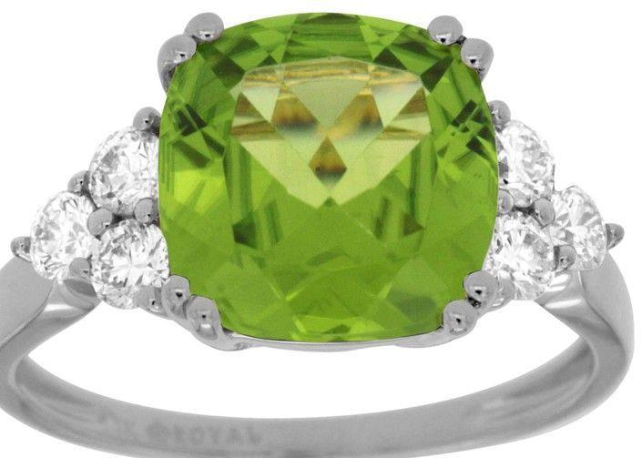 14kw Cushion Peridot and Diamond Ring