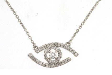 14k White Gold Diamond Eye Necklace
