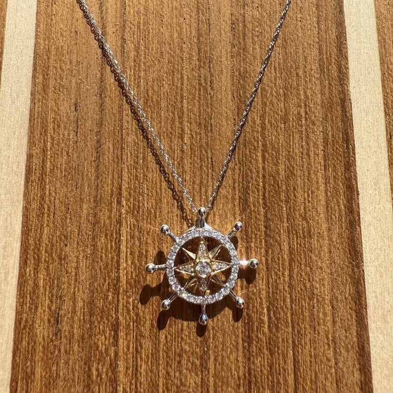 14k 2-T Diamond Ship Wheel Pendant