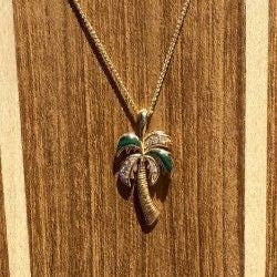 14ky Diamond Malachite Palm Tree Pendant