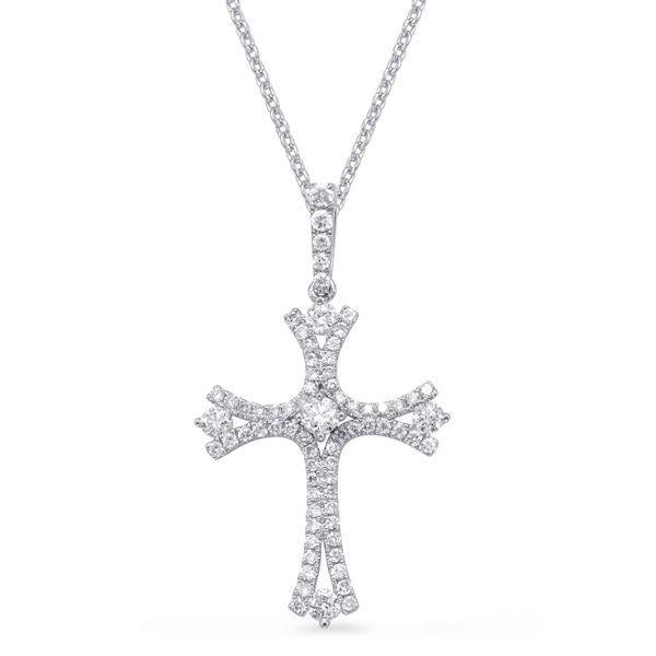 14k White Gold Diamond Cross