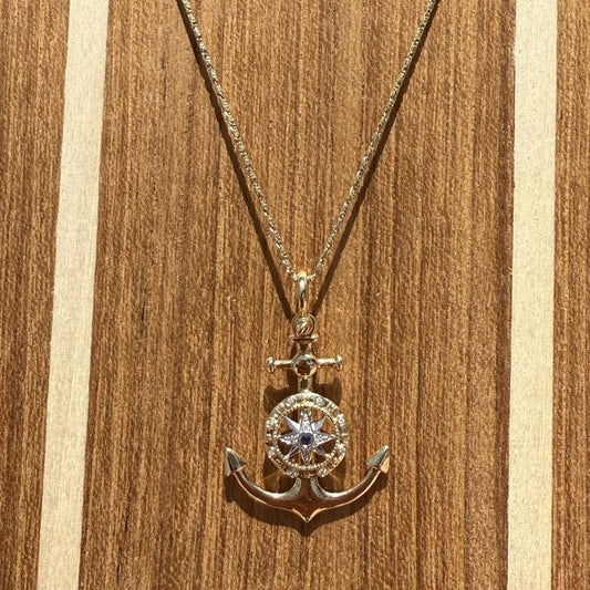 Anchor Compass Pendant w/Diamond Sapphire