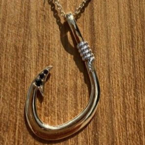 14k Two Tone Black Diamond Fishhook