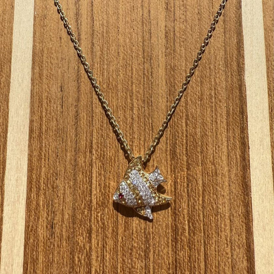 14k Gold Diamond and Yellow Sapphire Fish Pendant