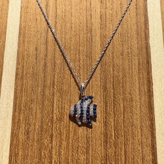 14kw Sapphire Diamond Fish Pendant