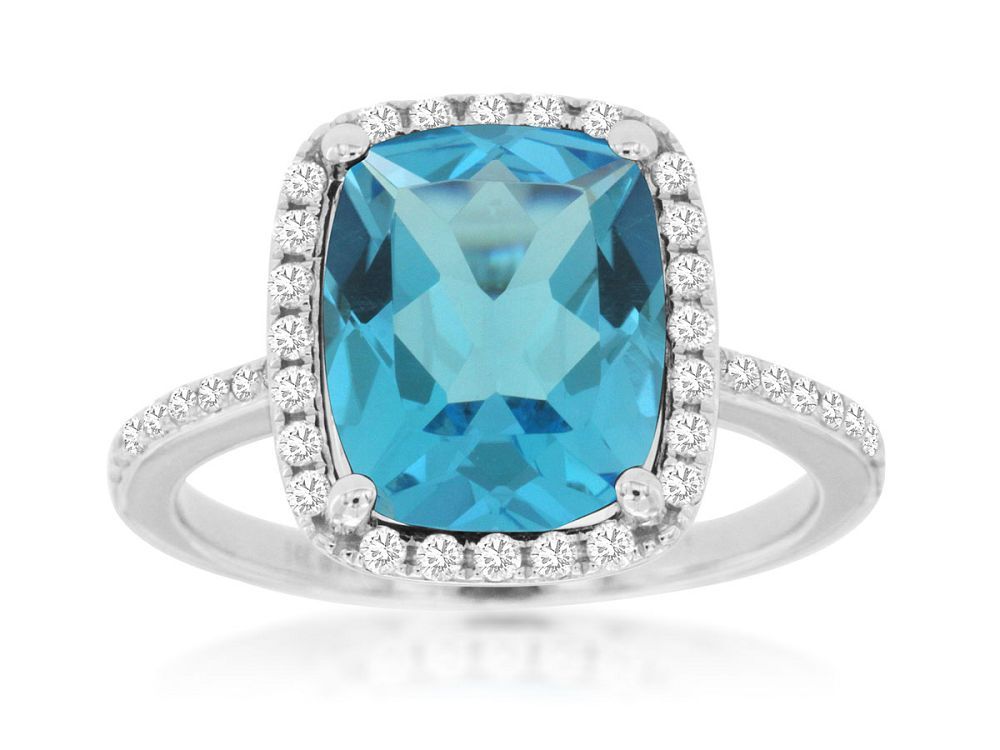 14kw Blue Topaz Diamond Ring
