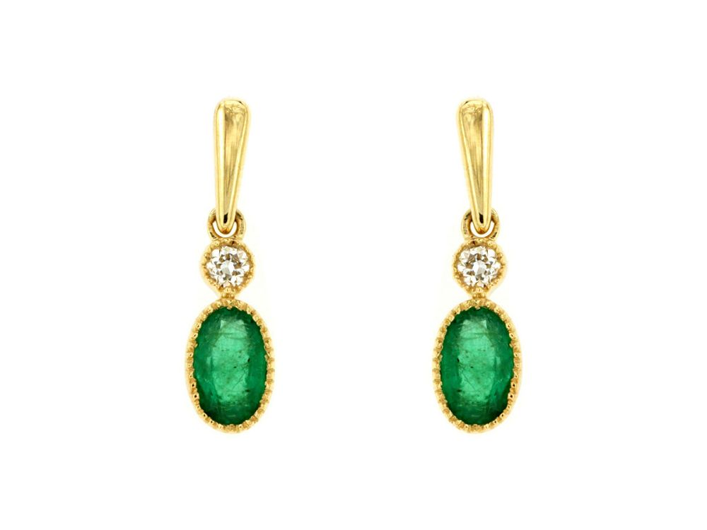 Oval Emerald & Diamond Earring