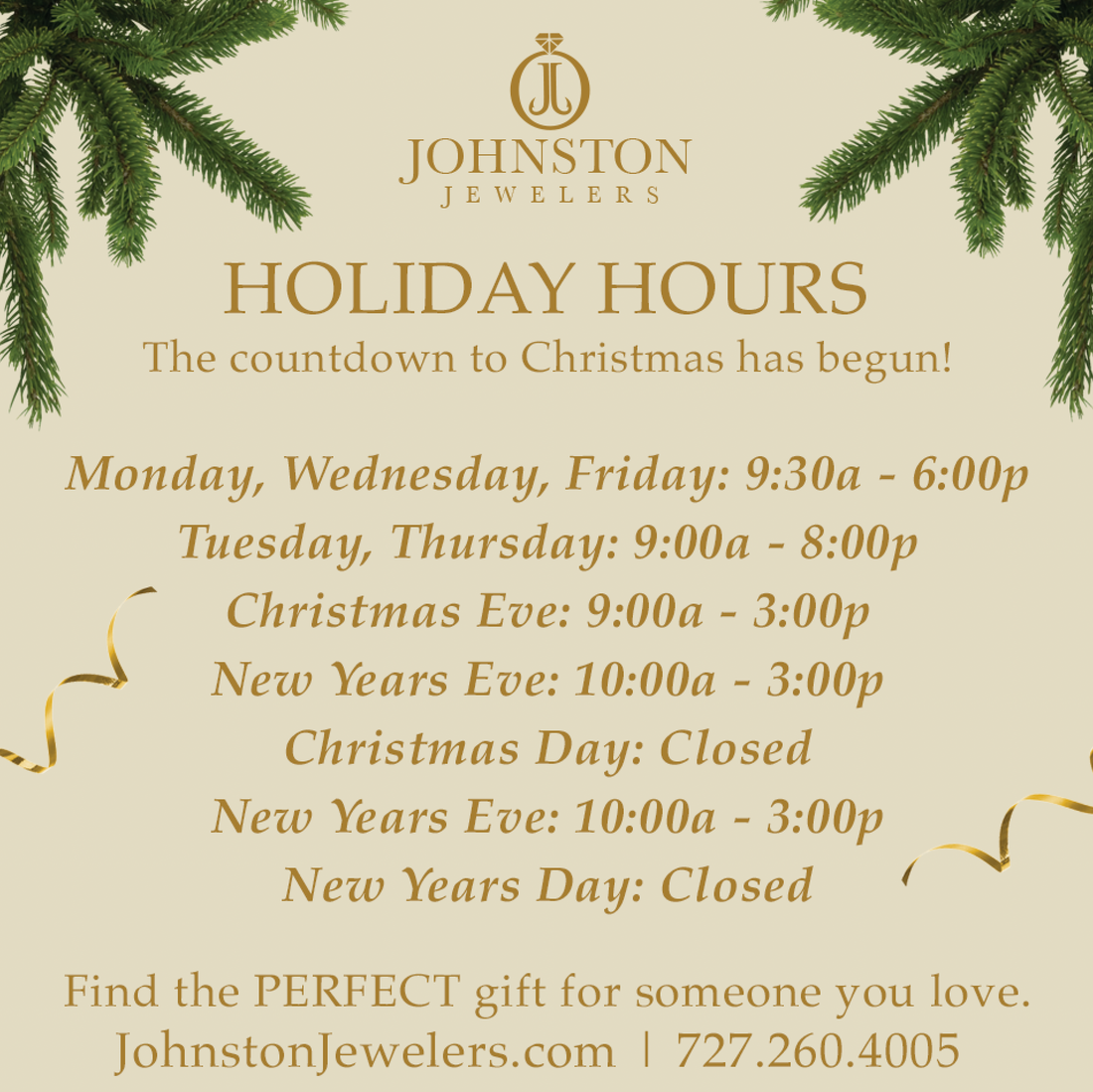 UPDATED HOLIDAY HOURS!