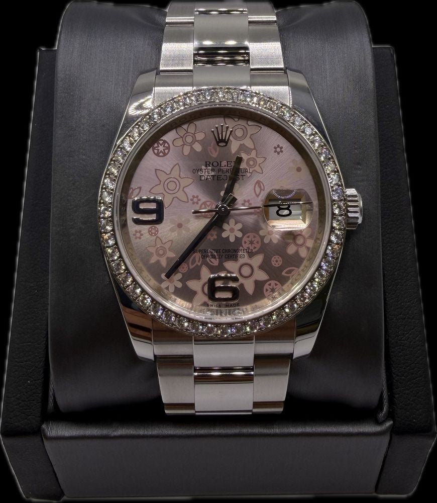 Rolex 36mm Floral pink Dial dia bezel
