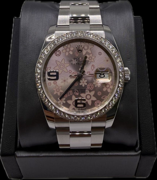 Rolex 36mm Floral pink Dial dia bezel