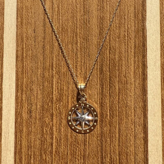 14k Two Tone Small Compass Pendant