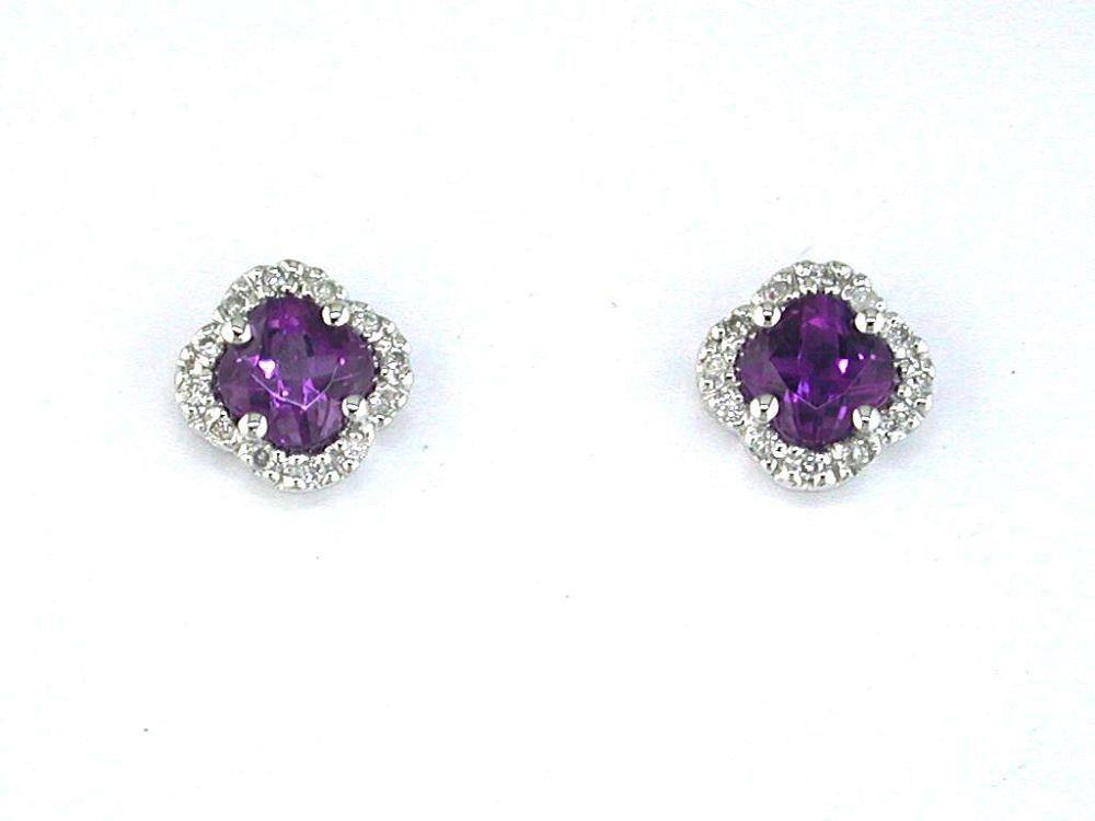 14kw Diamond Amethyst Halo Earring