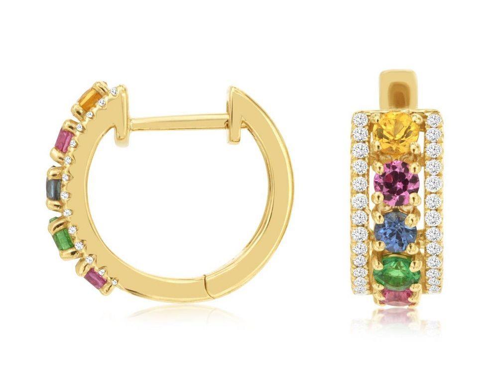 14ky Rainbow Sapph Diamond Hoops