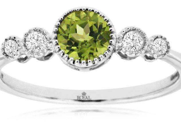 14kw Bezel Peridot and Diamond Ring