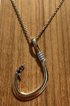 14k Two Tone Black Diamond Fishhook