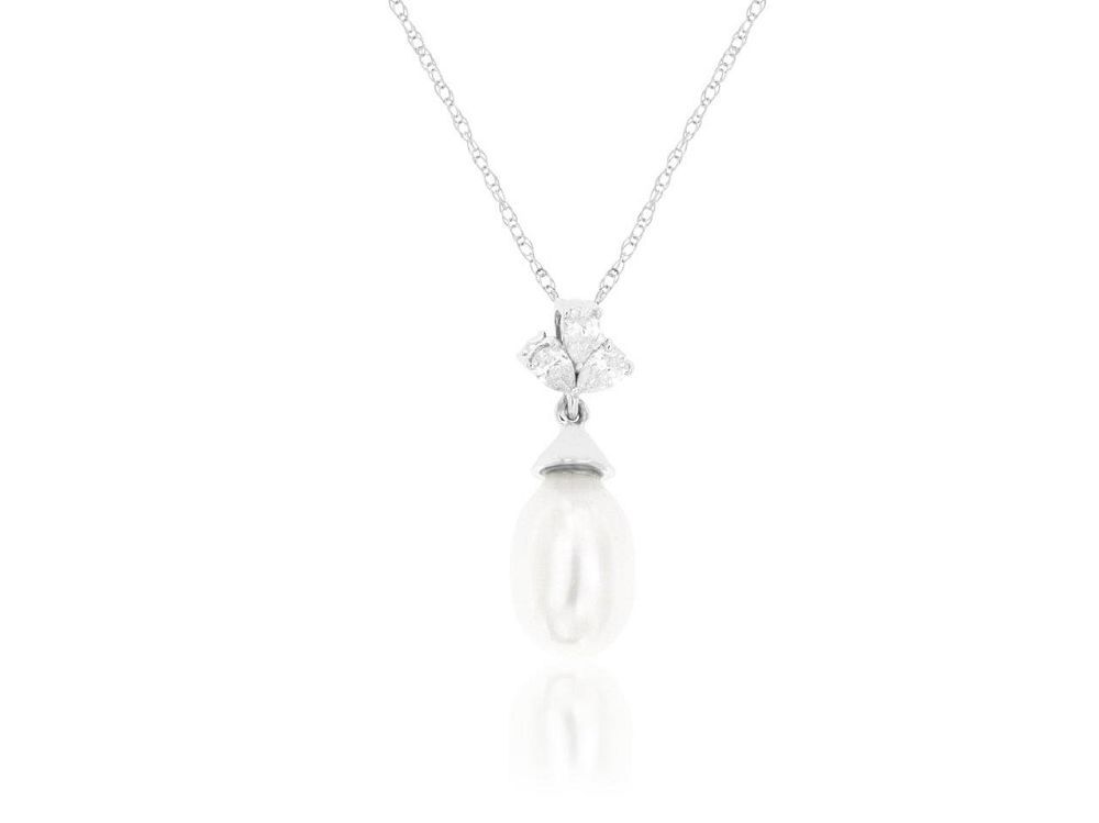 14kw Pearl Diamond Drop Pendant