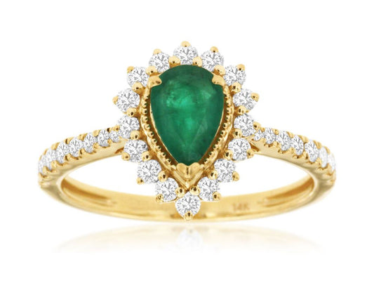 Pear Emerald & Diamond Ring